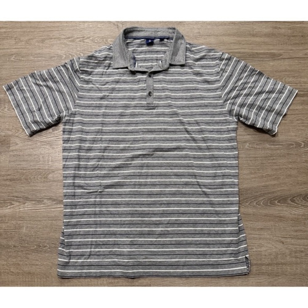 FootJoy FJ 1857 Men's‎ Gray Striped Golf Polo Shirt Short Sleeve Size Large